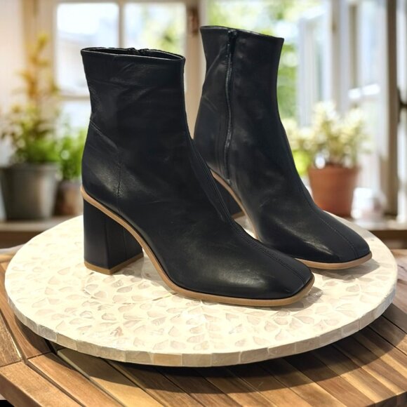 Free People Leather Sienna Ankle Boots Square Toe Block Heel Womens EU 38½ Black - Picture 7 of 11